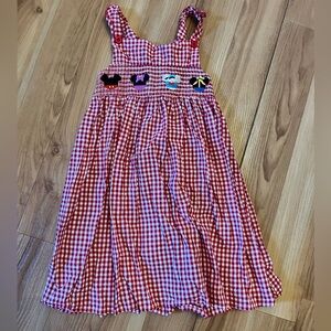 Red Gingham Kids Dress with Embroidered Details